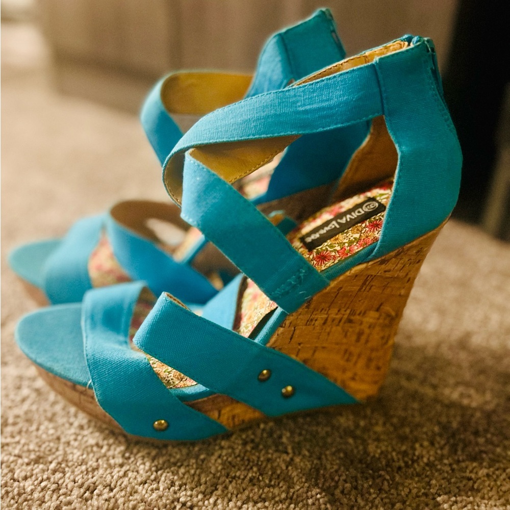 DIVA Lounge Turquoise Wedge Sandals